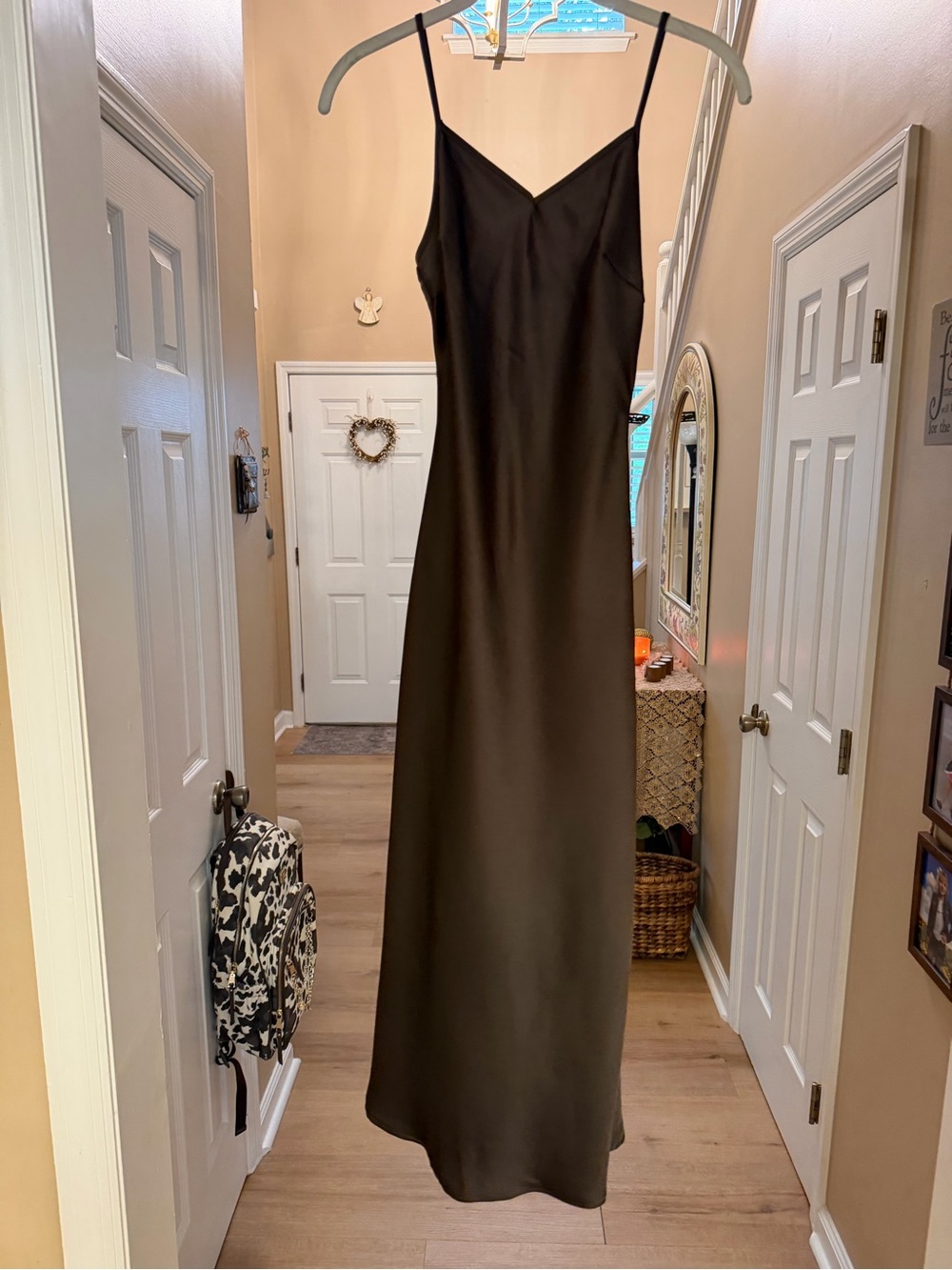 Satin Slip Maxi Dress — Brown Small